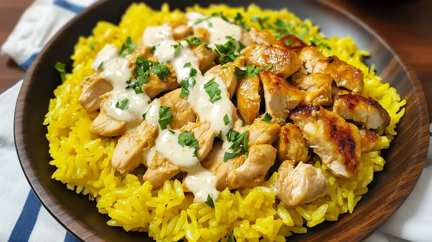 chicken-and-yellow-rice-with-garlic-sauce