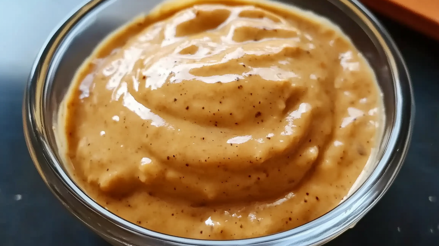 A small bowl of creamy special burger sauce with a rich orange hue, garnished with parsley, served alongside a plate of burger toppings.